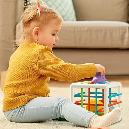 Aprilwolf Montessori Toys for 1 Year Old, Cube & 6 Sensory Shape Blocks, Baby Toys 12-18 Months, Developmental Infant Birthday Gifts for Learning Toddler Age 1 2 3 thumbnail 2