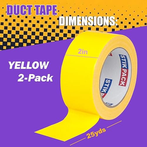 STIKPACK 2 Rolls Yellow Duct Tape, Heavy Duty Strong Industrial Colored Duct Tape 9mil x 2inch x 25yds Flexible, No Residue, Waterproof and Tear by Hand, Multi-Use for Indoor & Outdoor Repairs thumbnail 2