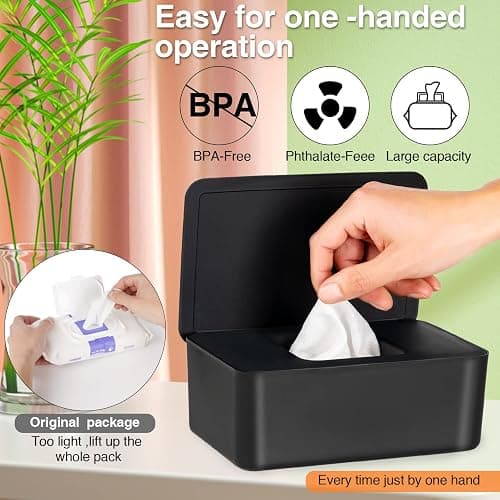 Baby Wipes Dispenser, Wipe Holder for Baby & Adult,Keeps Wet Tissue Fresh, Non-Slip Wipes Case, Flushable Wipe Container with Sealing Design Lid thumbnail 4