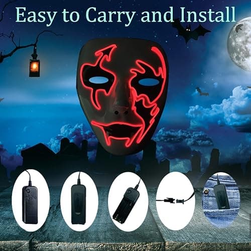 Sucaicuo Halloween Mask Purge Masks - LED Glowing Scary Light-Up Face Costume Cosplay, Purge Costumes for Women Men thumbnail 3