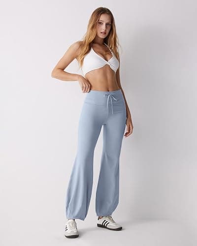 MOOSLOVER Women Quick Step Bubble Pants Drawstring Fold Over Balloon Leggings Cotton Casual Yoga Active Pant thumbnail 4