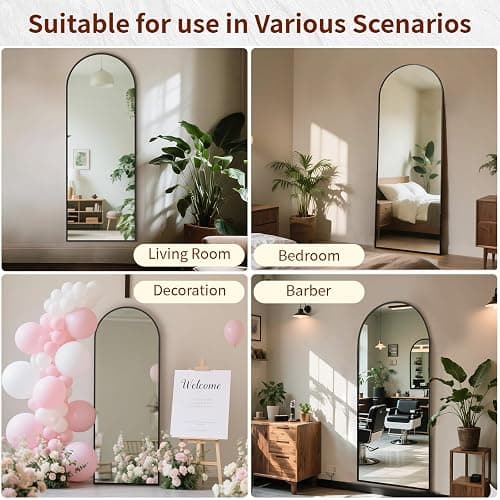 Riskioir 65" x 24" Arch Full Length Mirror - Floor Full Body Mirror with Aluminum Frame - Standing, Leaning or Hanging, for Bedroom, Living Room, Black thumbnail 6