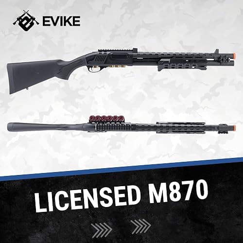 Evike Airsoft - EMG Strike Industries Licensed M870 Gas Powered Pump Action Airsoft Shotgun w/MLOK H-Guard by Golden Eagle (Color: Black) thumbnail 6