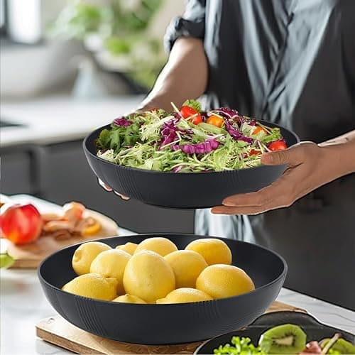 Wrova Large salad bowls,65oz Salad bowls set of 2,Unbreakable Plastic bowls Microwave & Dishwasher Safe Bowls,Wheat Straw Serving Bowls for Salad, Cereal, Fruit, Dishwasher Safe.Black thumbnail 7