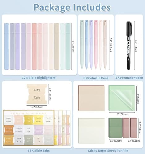 30 Pcs Bible Journaling Kit, Colored Bible Study Supplies, 12 Pastel No Bleed Highlighters and 6 Colored Pens, Transparent Sticky Notes and Bible Tabs Set and More, Book Annotation Kit for Women & Men thumbnail 2