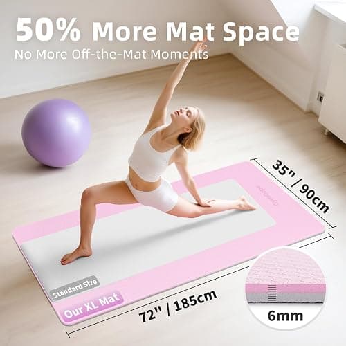 Extra Large TPE Yoga Mat 72"x35" / 78"x57" - Wide Non-Slip Mat for Yoga, Pilates & Home Gym, 6mm Thick Cushion for Comfort & Balance, Waterproof, Easy to Carry with Strap or Bag for Solo or Partner Workouts thumbnail 2