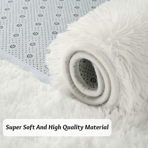 Andecor Soft Fluffy Bedroom Rugs, 4 x 6 Feet Indoor Shaggy Plush Area Rug for Boys Girls Kids Baby College Dorm Living Room Home Decor Floor Carpet, Cream White thumbnail 5