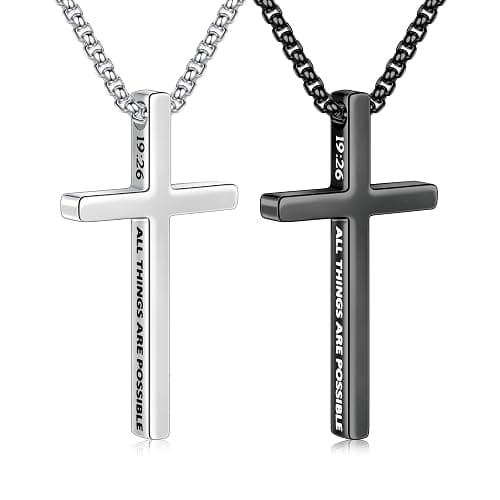 Ursteel 2 Pcs Black Silver Cross Necklace for Men - Inspirational Bible Verse Cross Chain for Men Stainless Steel Cross Pendant for Men Teen Boys Christian Gifts Christmas Gifts Stocking Stuffers - Image 1