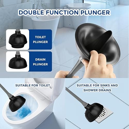 2 in 1 Toilet Brush and Plunger Set - Toilet Brush with Solid Handle, Stand and Holder for Deeply Cleaning in Bathrooms - Plastic Toilet Brush and Holder Set in Grey thumbnail 4