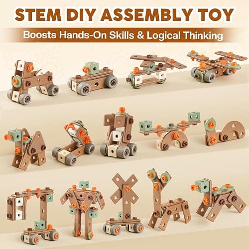 Pinshoon Kids Tool Set for 3-8, 158 PCS Construction Building Toys | Portable Tool Box & Electronic Toy Drill, STEM Building Playset, DIY Creative Shape, Non-Toxic ABS Plastic, Fine Motor Skills thumbnail 2