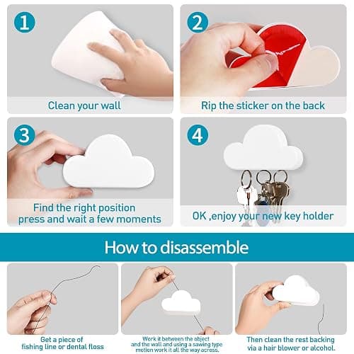 TWONE White Cloud Magnetic Wall Key Holder - Easy to Mount - Powerful Magnets Keep Keychains and Loose Keys Securely in Place thumbnail 4