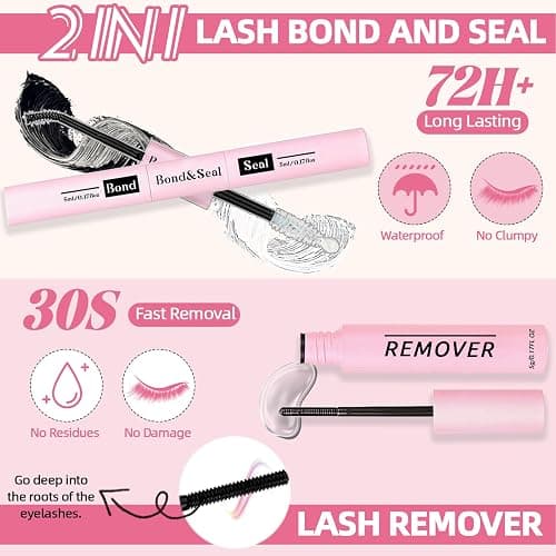 QUKLOGEN DIY Fluffy Lash Extension Kit 772Pcs D Curl 4 styles Individual Lash with Bottom Clusters Bond and Seal,Quick Glue Remover Tweezers Eyelash Brush Mini Applicator (LASH003) thumbnail 4