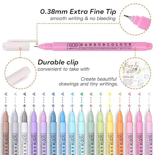 HANKU 0.38mm Fine Point Pen,16 Pack Colored Fineliner Bible Pens No Bleed Through,Extra Fine Tip Marker Pens for Bullet Journaling,Planner,Coloring,Bible Study Back to School Office Supplies thumbnail 2