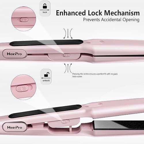 HeirPro Ceramic Flat Iron Hair Straightener with 3D Floating Plate,Hair Iron Straightener with 15 Temps for Thick Hair | Ergonomic Silicone Handle | LCD Display | Dual Voltage (Light Pink) thumbnail 7