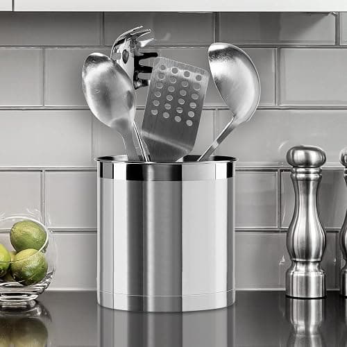 Oggi Stainless Steel Jumbo Utensil Holder - 7" Utensil Caddy, Weighted Base for Stability - Extra Large Utensil Crock and Countertop Utensil Organizer, Stainless Steel thumbnail 6