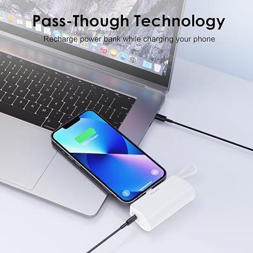 Mini Portable Charger for iPhone with Built-in Type-C Cable, 5200mAh Ultra-Compact Power Bank, PD 20W Fast Charging Battery Pack Phone Charger for iPhone 16/15/14/13, Samsung, Google, Android (White) thumbnail 5