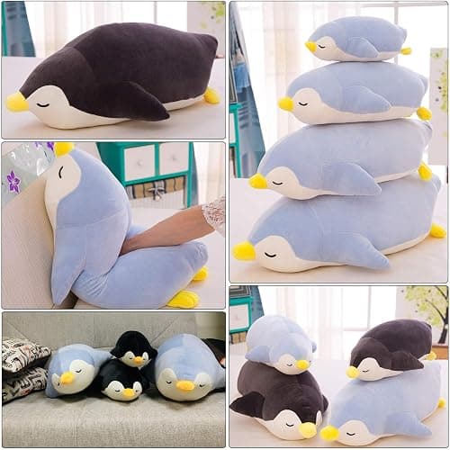 DENTRUN Penguin Stuffed Animals Bulk, Cute Penguin Plush Doll Play Toys for Kids Girls Boys Adults Birthday Xmas Halloween Present Adorable Soft Plushies, 12.20/18.11/22.44/25.98 Inchs, Blue, Black thumbnail 4