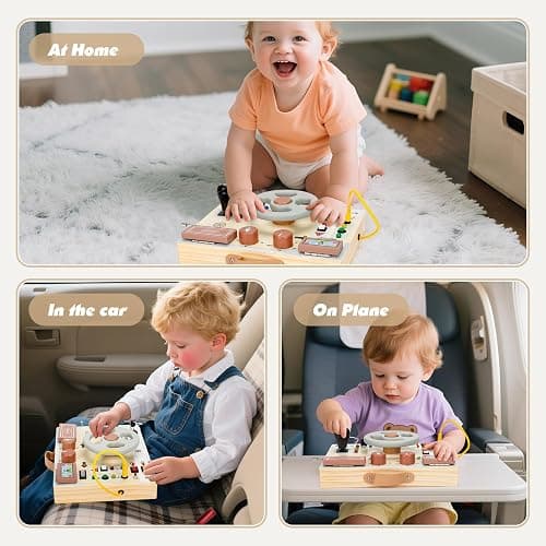 Joyreal Toddler Busy Board with LED Lights, Steering Wheel, Sounds, Montessori Toys for 1+ Year Old, Fidget Board Sensory Travel Toy, Gifts for Boys and Girls thumbnail 7