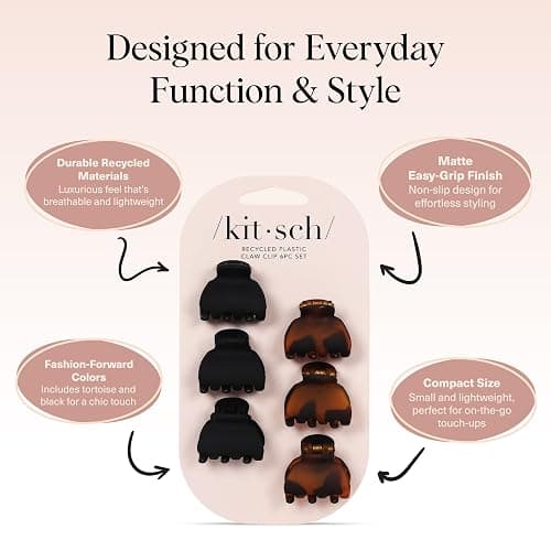 Kitsch Mini Claw Clips for Women - Stylish Small Hair Clips for Kids | Stays In Place Without Pulling or Snagging | Durable & Sturdy Plastic | Ideal Gifts for Women - Tortoise & Black, 6 Pcs thumbnail 3