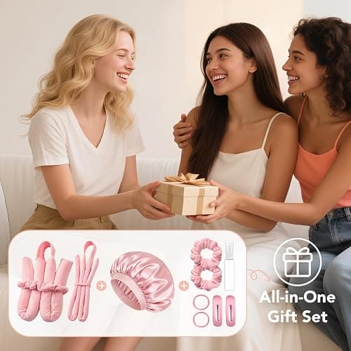 LitBear Heatless Curls Overnight, 2 Sizes of Soft Hair Rollers for Women with Bonnet to Sleep In, No Heat Hair Curlers Set with Scrunchies and Clips, for Long and Medium Hair (Pink) thumbnail 8