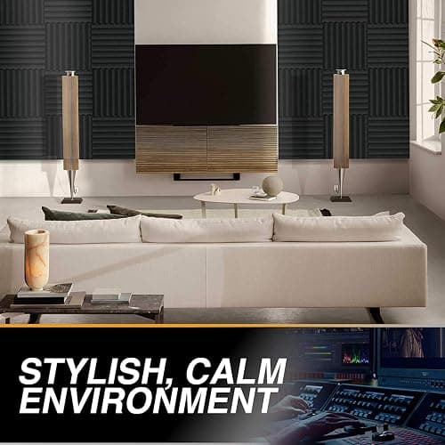 audiosoul 52 Pack Acoustic Panels 1 X 12 X 12 Inches - Acoustic Foam - High Density- Soundproof Studio Wedges - Charcoal thumbnail 5