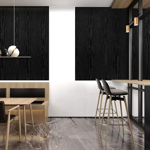 Abyssaly Black Vinyl Wrap Self Adhesive Wallpaper, Wood Effect Sticky Back Plastic Roll for Furniture, Removable Peel and Stick Wallpaper Decorative Furniture Kitchen 30cm X 200cm thumbnail 3