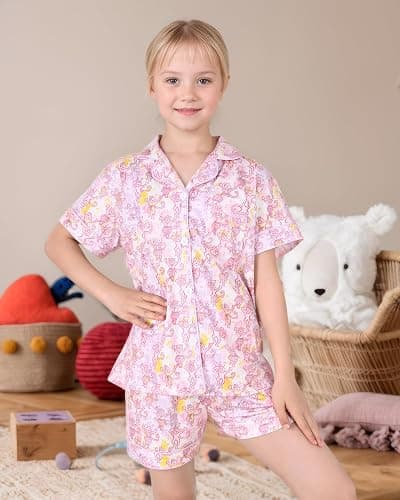 HMPEAIIY Cute Monkey Pajamas Set for Girls, Kids Summer Button Down Matching Y2k Loungewear PJs Christmas Thanksgiving Gift thumbnail 2