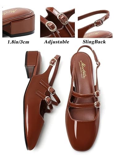 Mostrin Mary Jane Shoes Women Slingback Chunky Low Heels for Women Closed Rounded Toe Ankle Strap Pumps Daily Wedding Party Dress Shoes thumbnail 4