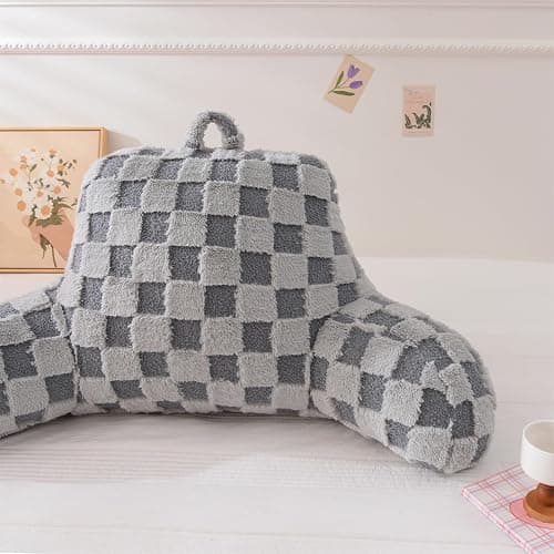 Aimuan Reading Pillow Checkered Bed Rest Wedge Backrest Checkerboard Pillow with Arms Back Support for Sitting Up in Bed Cushion Incline Rest Sleeping Snoring Pillow (Grey,Large) thumbnail 7