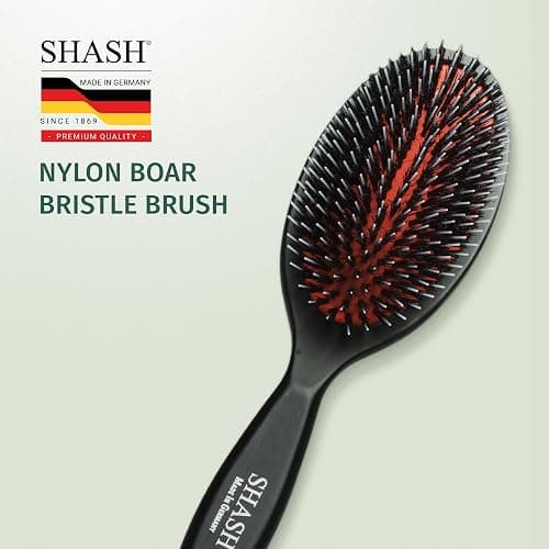 SHASH Since 1869 Hand Made In Germany - Nylon, 100% First Cut Boar Bristle Brush Suitable For Normal to Thick Hair - Gently Detangles, No Pulling or Split Ends - Softens Improves Texture, (Medium) thumbnail 9
