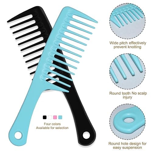 4PCS Wide Tooth Comb, Large Hair Detangling Comb Styling Comb, Professional Women Hair Care Handgrip Comb for Curly, Wet, Long Hair (Black) thumbnail 4