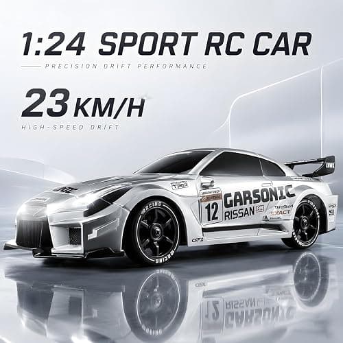 XGUICHEEN RC Drift Car, 1:24 Scale Remote Control Vehicle with LED Lights,Drifting Tires＆Two Batteries, Racing Sports Toy Idea Gift for Adults Boys Girls and Kids thumbnail 6