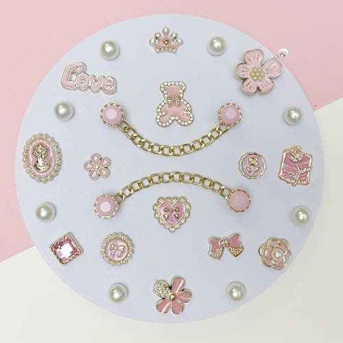 Bling Shoe Charms for Women, Sparkle Rhinestones Shoe Decoration Charms, Girly Shoe Chains for Clog Sandals, DIY Shoe Accessories for Party Favor - Light Pink thumbnail 2