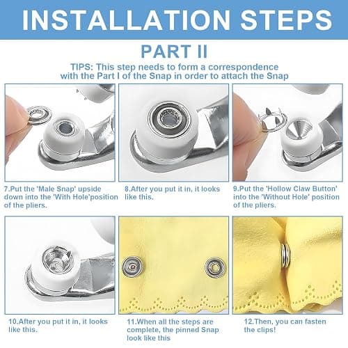 200 Sets Poppers Fasteners Kits,Including Male and Female Snap Fastener,Soild and Hollow Claw Clips,Metal Plier and Storage Box for Clothing,Bags,DIY Crafts Press Stud thumbnail 6