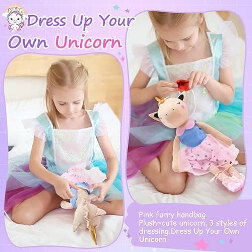 Toylink Ballerina Unicorn Doll Stuffed Animal Toys for Girls - Plush Bag | 3 Set Cloth Accessories | Ballet Shoes, Kids Pretend Play Doll Pet Care, Christmas Birthday Gift for 3 4 5 6 Year Old Girls thumbnail 7