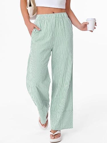 ANRABESS Womens Gingham Boxer Wide Leg Palazzo Lounge Pants | Checkered Plaid & Striped，Pajamas PJ Boxer Bottoms，Elastic Waist Trousers with Pockets，Casual Daily Home Wear, Fall Outfits thumbnail 4