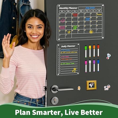FINDMAG Tableau magnétique effaçable à sec en acrylique pour réfrigérateur, calendrier magnétique pour réfrigérateur, liste de courses pour réfrigérateur, bloc-notes transparent, tableau de corvée thumbnail 6