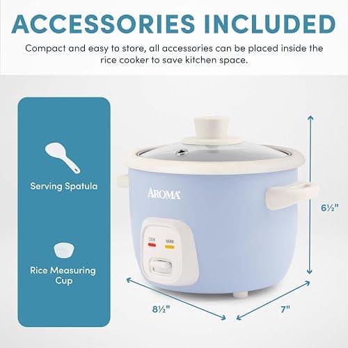 AROMA® Mini Rice Cooker, 2-Cup (Uncooked) / 4-Cup (Cooked), Grain Cooker, Soup Maker, Oatmeal Cooker, Auto Keep Warm, 1 Qt, Blue, ARC-302NGBL thumbnail 3