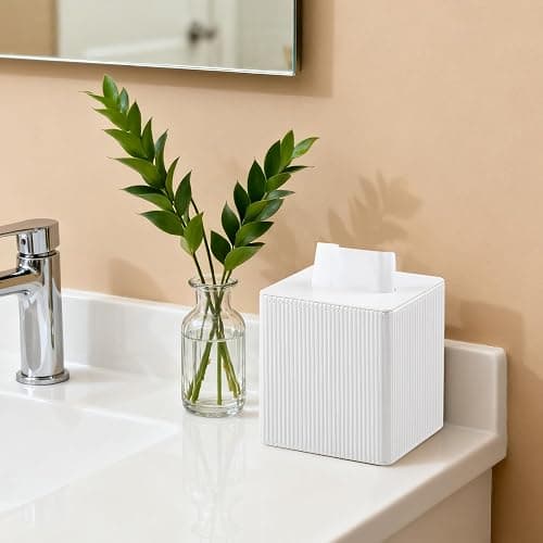 Cretkhp Tissue Box Cover Square with Magnetic Closure, PU Leather Tissue Box Holder for Bathroom NightStands Livingroom, Decorative Modern Square Tissue Holder (Ivory) thumbnail 6