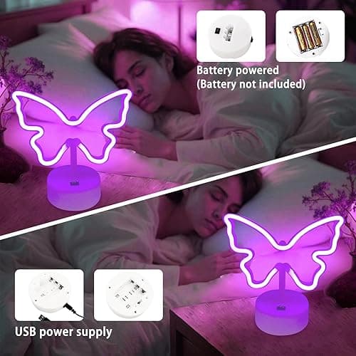 Purple Butterfly Neon Sign Lights - 1 Pack Butterfly Decorations for Girls Bedroom Battery/USB-Powered Purple Room Decor, Aesthetic for Room, Home, Party, Nursery thumbnail 5