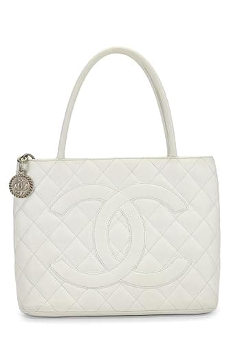 Chanel, Pre-loved White Quilted Caviar Medallion Tote, White - Image 1