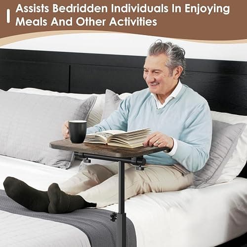 iabifo Sofa Couch Arm Table Tv Tray Small Bed Stand C Shaped Side End Tables for Living Room, Bedroom, Bedside Rustic thumbnail 6