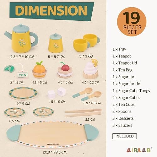 Airlab Tea Sets for Toddlers 3-5 Girl Birthday Gift 2 Year Old Princess Party Wooden Play Food Toy Sets for Kids Kitchen Accessories Age 3 4 5 6 Wood Educational Toys thumbnail 2