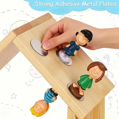for Tonies Shelf Magnetic - for Tonies Figure Organizer Kids Room, Wooden Display Shelf for Tonies Box Holder, Wall Floating Shelves Toy Storage, House Shape Set of 2 with 38Pcs Adhesive Metal Plate thumbnail 5