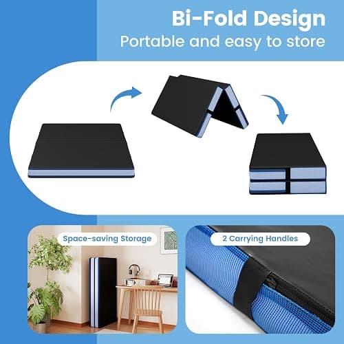 Goplus 4" Thick Folding Gymnastic Mat, 4ft x 4ft x 4in Thickened Bi-Fold Fitness Mat with Carrying Handles & PU Leather Cover, Home Gym Tumbling Mat for Stretching, Pilates, Aerobics Workouts thumbnail 7