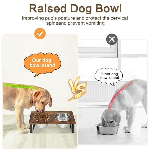 KEVIDEAWL Elevated Dog Bowls for Small Medium Wood Dogs Raised Bowl Stand with 2 Stainless Steel Deep Dog Food and Water Bowls, Anti Vomit, Non-Slip Feeding Dishes(Tilted，3 inches in Height, 40oz thumbnail 4