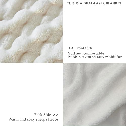 Serenhom 50x60 Inches Ultra-Soft Fuzzy Faux Fur Plush Throw Blanket - Thick, Warm Sherpa for Couch, Sofa, Bedroom, Camping - Decorative Blanket for Cozy Warmth, Bubble Ivory White thumbnail 3