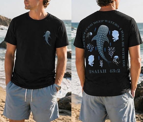 Whale Shark Shirt Christian Religious Bible Verse Isaiah 43:2 When You Go Through Deep Waters Shirt Unisex thumbnail 5