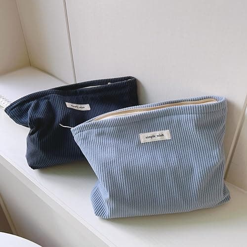 Wudygirl Cosmetic Bags for Women,Travel Makeup Bag,Aesthetic Women Handbags Purses,Large Capacity Corduroy Toiletry bag Zipper Pouch(Navy Blue) thumbnail 5