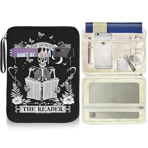 Book Sleeve Book Protector Pouch Case, Skull Book Sleeve with Zipper,Journal Book Sleeve Cover for Book Lovers Gifts, Gothic Skeleton Waterproof Book Club Gifts for Women Teacher Reader Librarian - Image 1